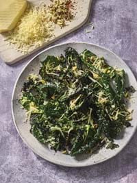 Raw & roasted cavolo nero with pistachios and Comté 