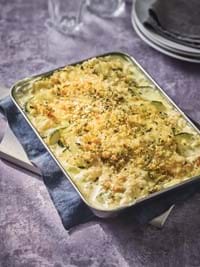 Baked courgettes with cream and Comté breadcrumbs 