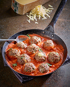 Comtéstuffed pork, beef & fennel meatballs in a tomato sauce Comté